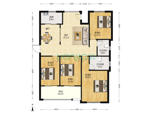 加州香溪美地 4室1厅2卫 141平方