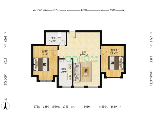 梨苑新城 2室1厅1卫 84平方