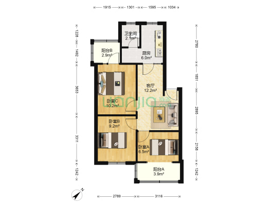 蜀明东路4号 3室1厅1卫 67平方