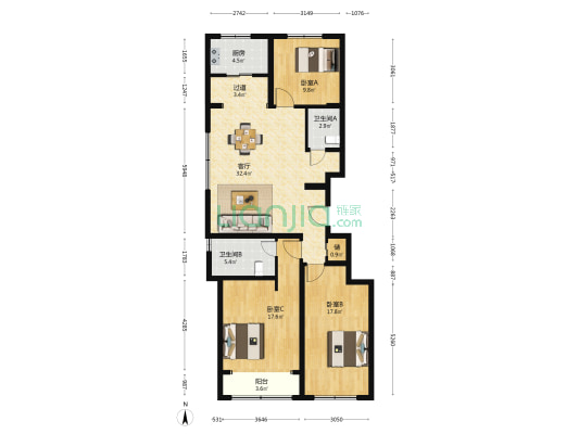 首开国樾·天晟 3室1厅2卫 134平方