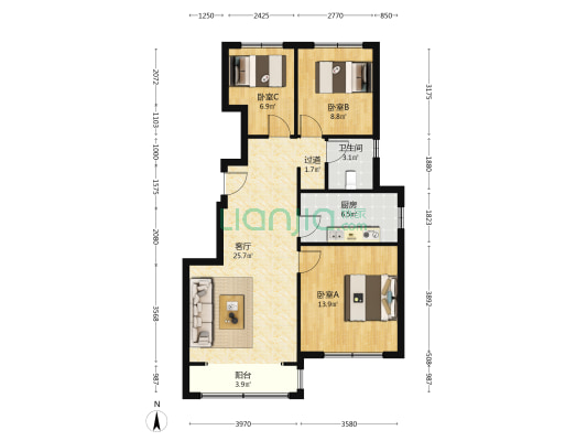 蓟州·宸院 3室1厅1卫 96平方