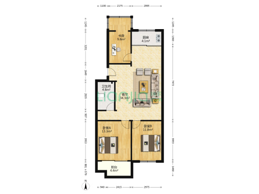 深发商住楼 3室1厅1卫 105平方