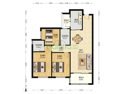 碧桂园•天玺 3室1厅2卫 106平方