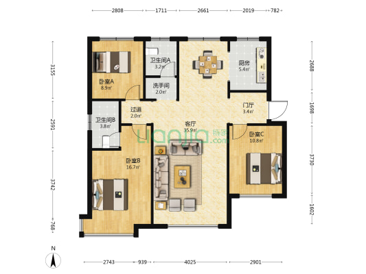 荣盛公园印象美园 3室1厅3卫 128平方