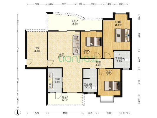 朗诗观山樾 3室1厅2卫 124平方