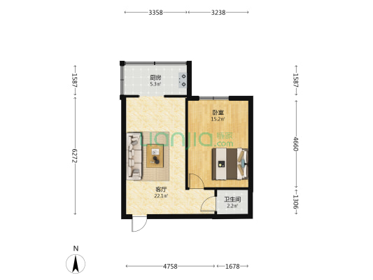 万豪公寓 1室1厅1卫 62平方