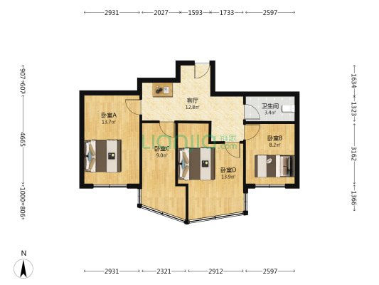 长春世纪城 4室1厅1卫 87平方