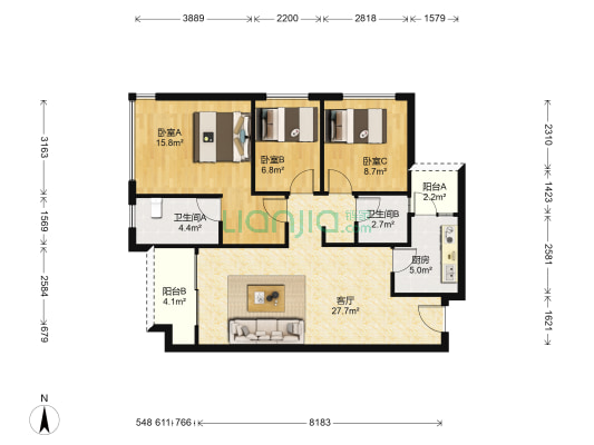 万科观承一期 3室1厅2卫 95平方