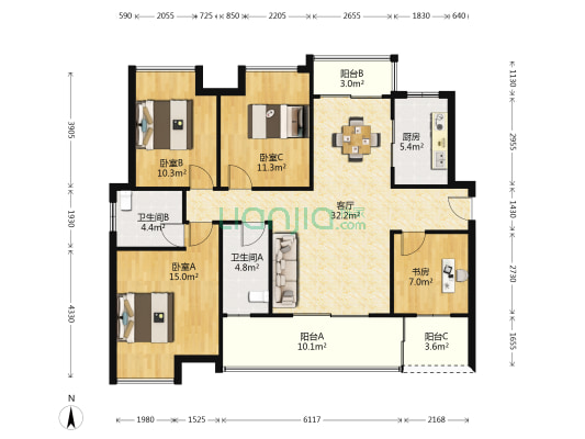 润和滨江府二期 4室1厅2卫 129平方