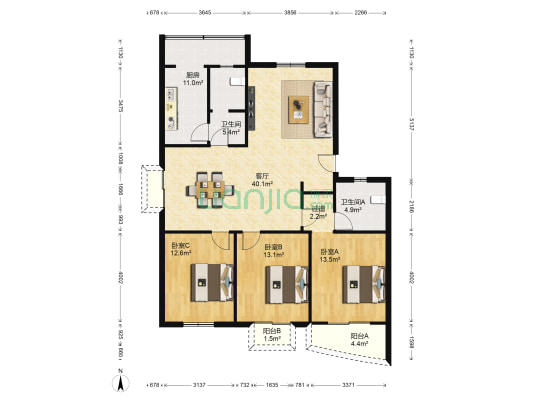 碧雨花园 3室1厅2卫 126平方
