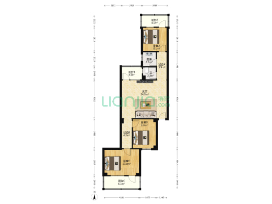 景泰花园 3室1厅1卫 94平方