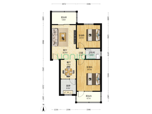 秦川社区31街坊 2室2厅1卫 80平方