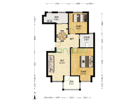 馨佳园(菊泉街1346弄) 2室1厅1卫 75平方