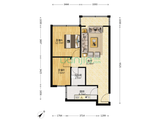 城北阳光小区 2室1厅1卫 71平方