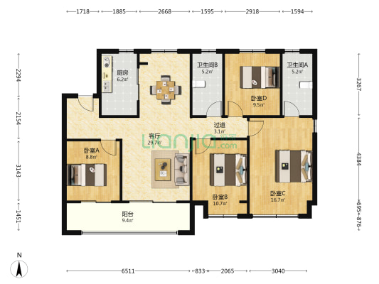 颐和铂岸江璟 4室1厅2卫 130平方