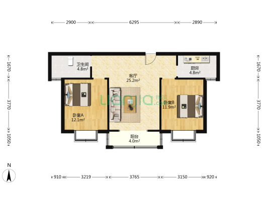 山佑龙城苑 2室1厅1卫 93平方