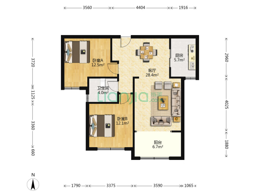 星光耀广场 2室1厅1卫 92平方