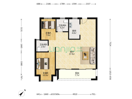 融侨滨江城美域 2室1厅2卫 112平方