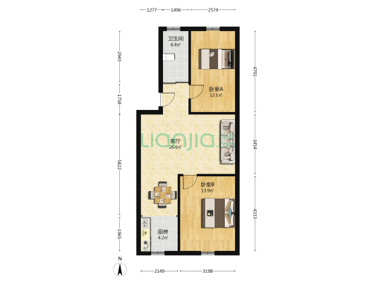 遵义路 2室1厅1卫 78平方