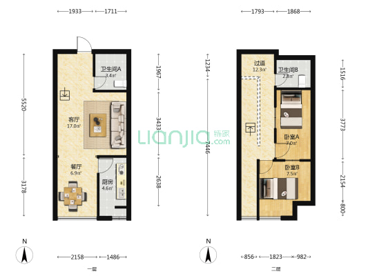 康达综合楼 2室2厅2卫 49平方