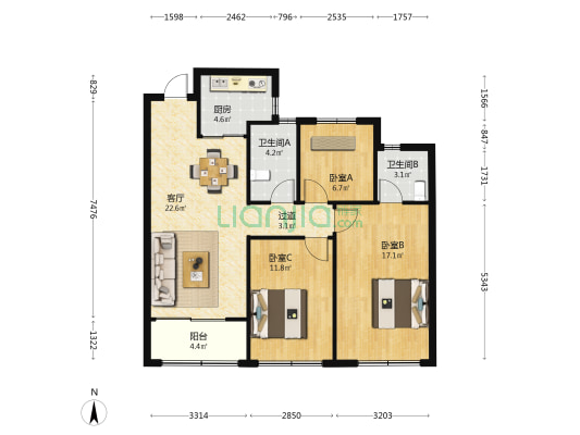 久雍府 3室1厅2卫 98平方