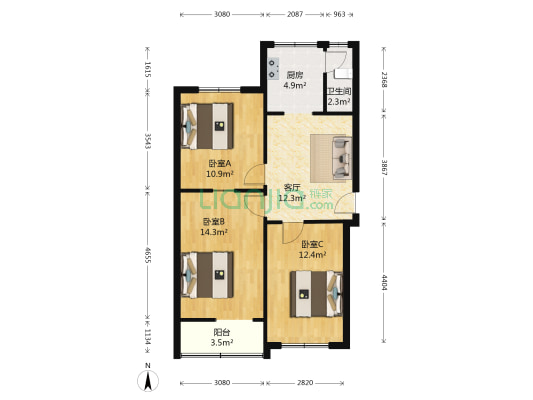 城角街 3室1厅1卫 81平方