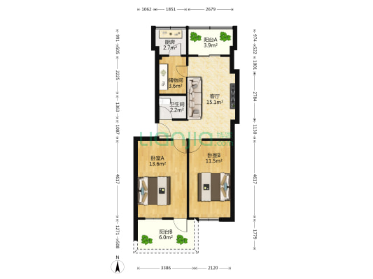禾祥西路1号~43号 2室1厅1卫 66平方