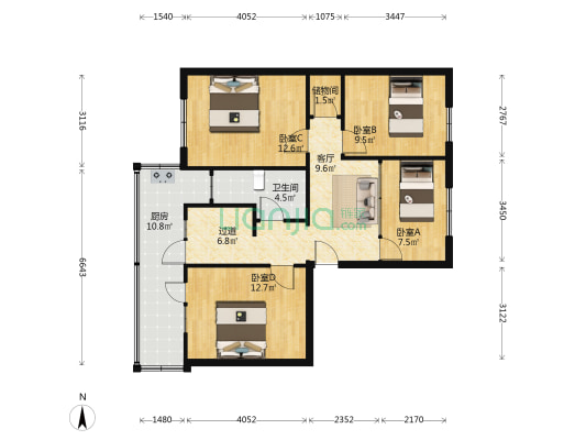 一环路东二段48号 4室1厅1卫 87平方