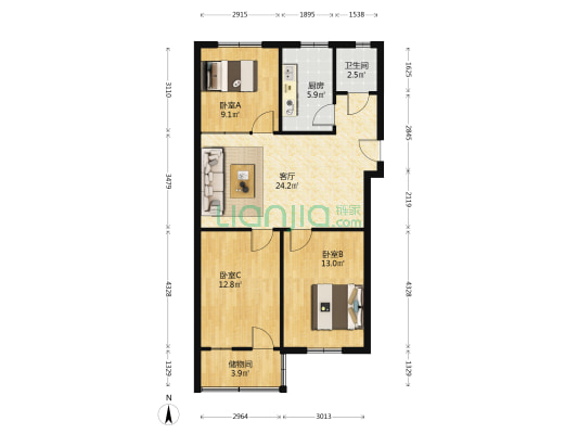 印刷厂宿舍 3室1厅1卫 87平方