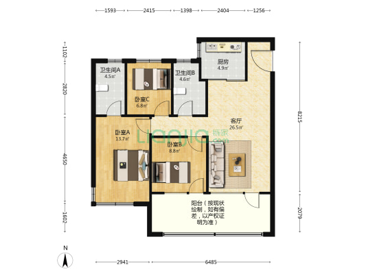 幸福·金茂悦 3室1厅2卫 108平方