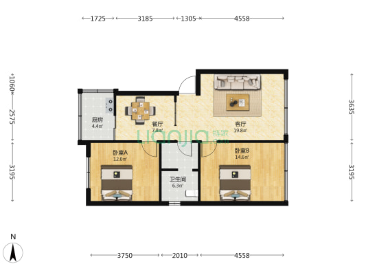 供电局职工宿舍 2室2厅1卫 69平方