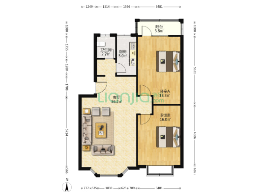 顺江苑(天府新区) 2室1厅1卫 92平方