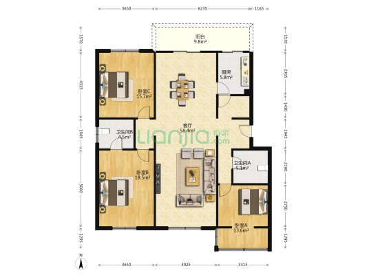 五建司家属区 3室1厅2卫 150平方