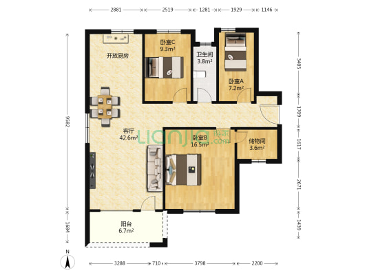 水木华庭 3室1厅1卫 116平方