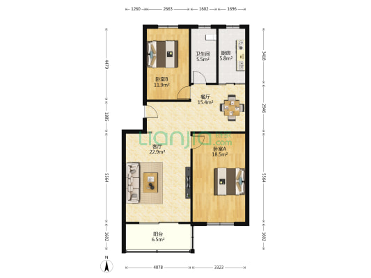 天府名城 2室2厅1卫 106平方