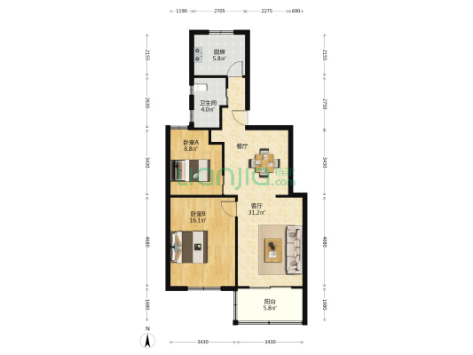 朝阳公寓 2室1厅1卫 84平方