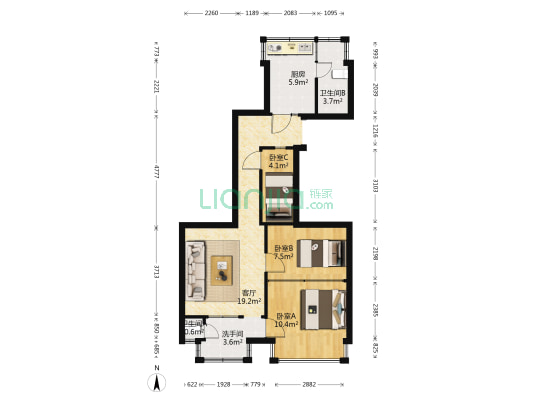 青年路282号 3室1厅3卫 50平方
