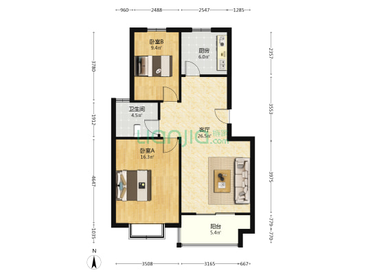 惠民家园 2室1厅1卫 84平方