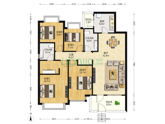 恒大翡翠珑庭·珺庭 4室1厅2卫 141平方