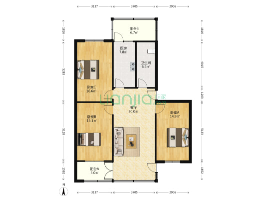 淮河东路39号院 3室1厅1卫 115平方