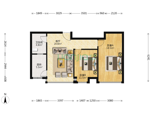 市经信委檀溪路生活区 2室1厅1卫 86平方