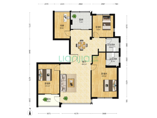 景都花苑 4室1厅2卫 140平方