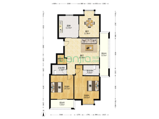 鹤河佳园 2室2厅2卫 125平方