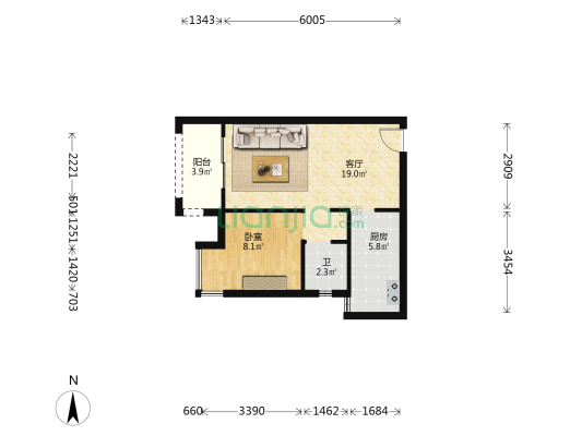 粤凯轩 1室1厅1卫 51平方