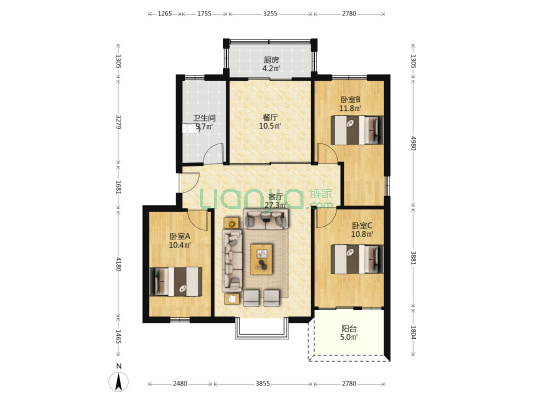 联合小区六号院 带南向露台 带地下室-户型图