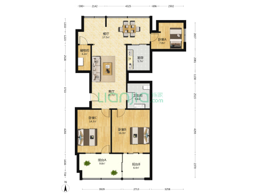 北京西路 3室2厅1卫 158平方