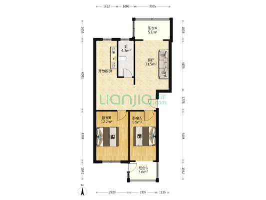 龙凤嘉苑 2室1厅1卫 88平方