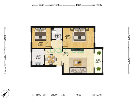 津西公寓 2室1厅1卫 76平方