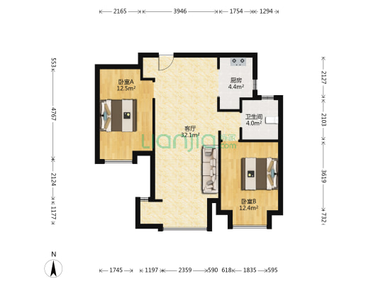 昆仑御 2室1厅1卫 97平方