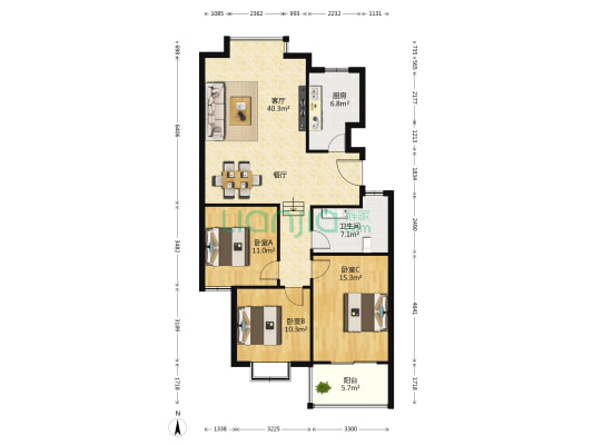 彩园 3室1厅1卫 115平方